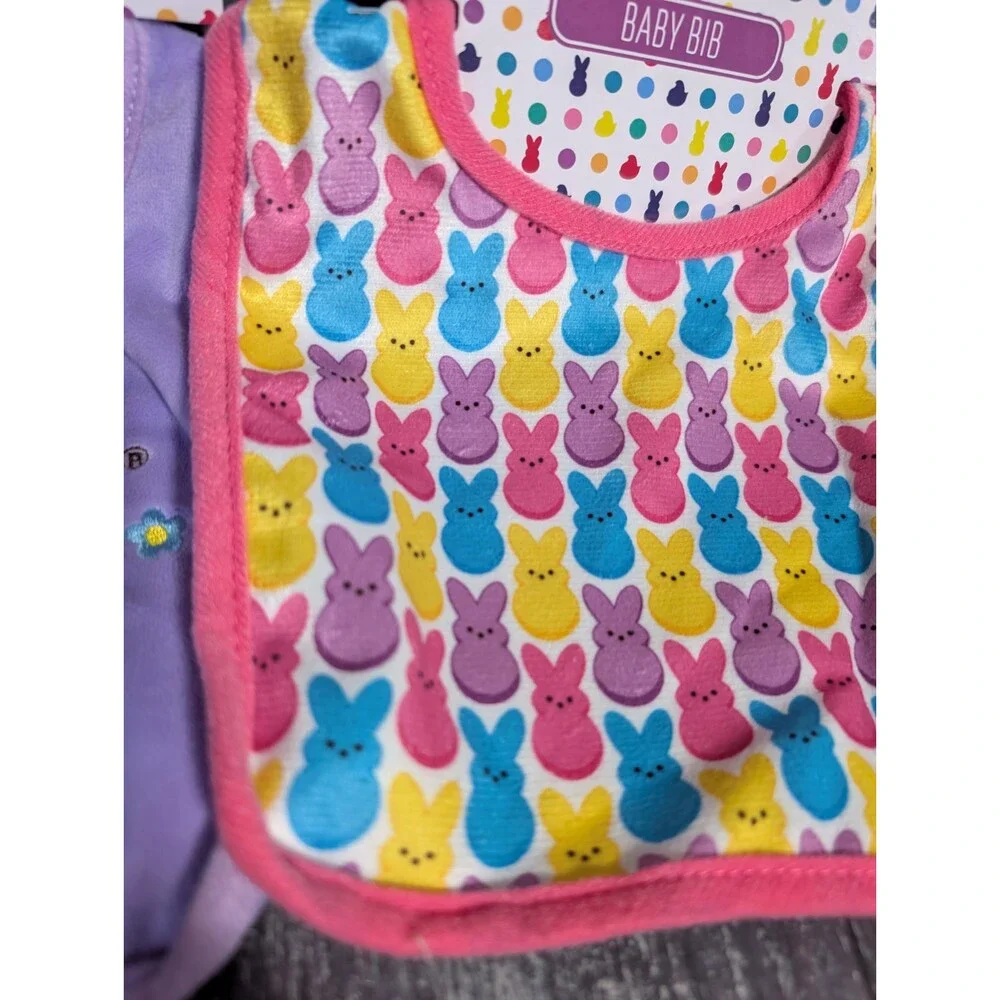 PEEPS Chick & Bunny Soft Easter Baby Bib Set of 2 - Purple Pink Yellow Blue NEW